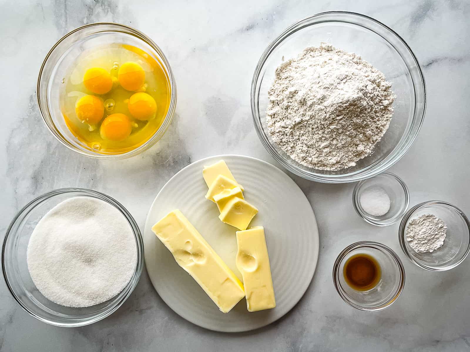 Ingredients for gluten-free pound cake.