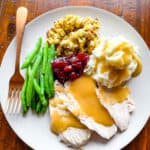 Gluten-free gravy on a thanksgiving plate.