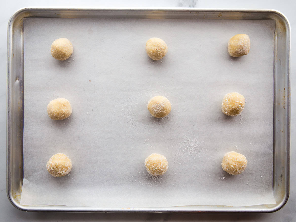 Gluten-free sugar cookie dough on a baking sheet.