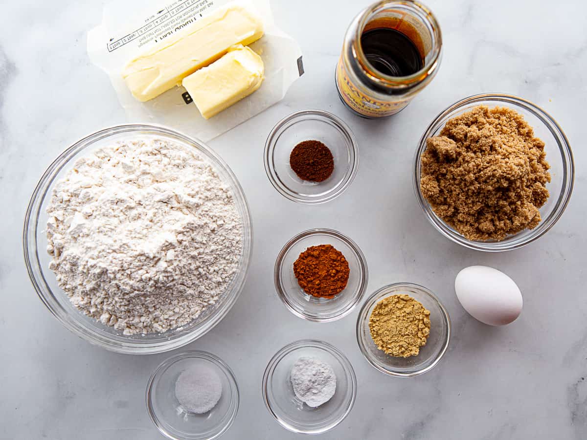 Ingredients for the gluten-free gingerbread cookie recipe.