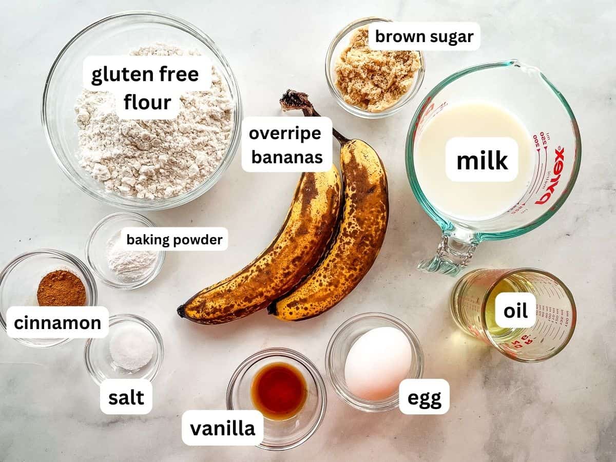 Gluten-free banana pancake ingredients on the counter.