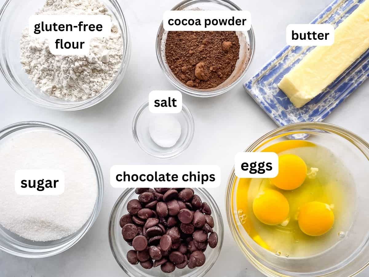 Ingredients for gluten-free brownies.