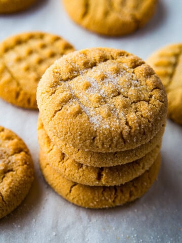 Stack of gluten-free peanut butter cookies.