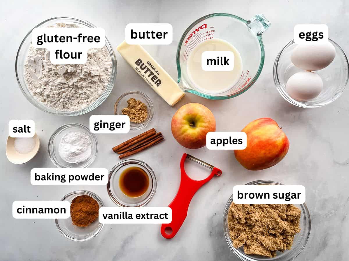 Ingredients for gluten-free apple muffins on the counter.