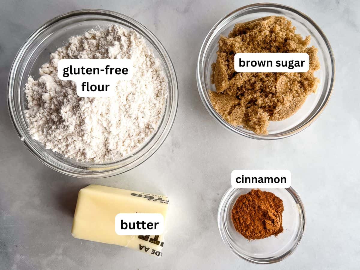 Ingredients for gluten-free crumb topping on the counter.