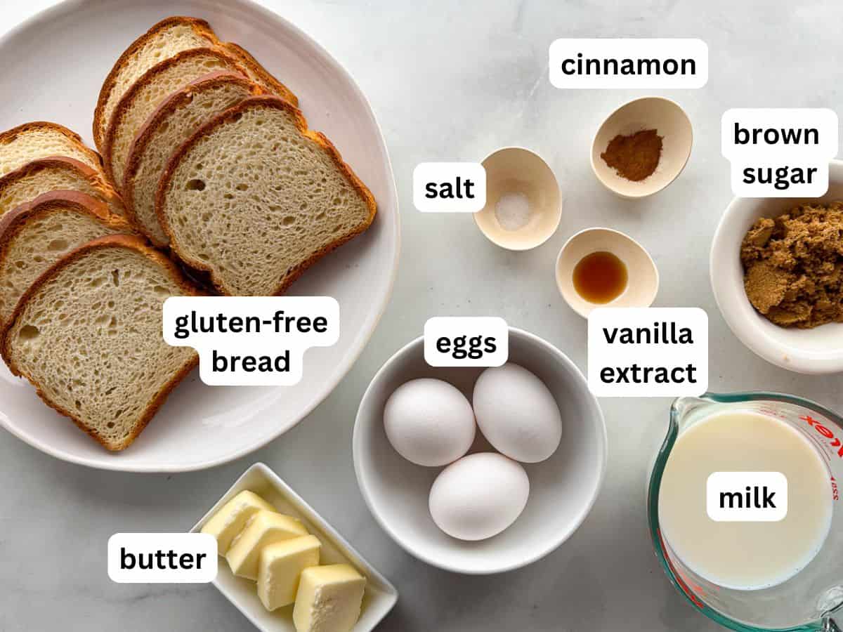 Ingredients for gluten-free French toast on the counter.