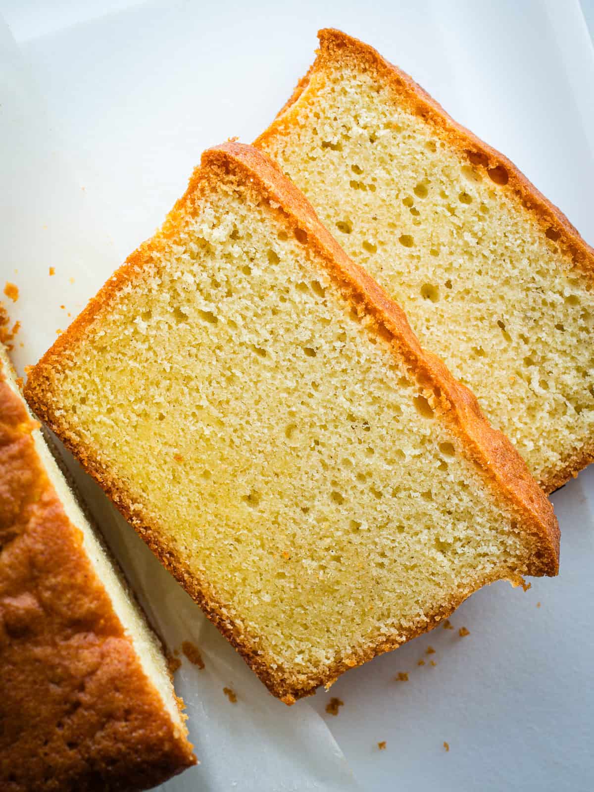 Two slices of gluten-free pound cake.