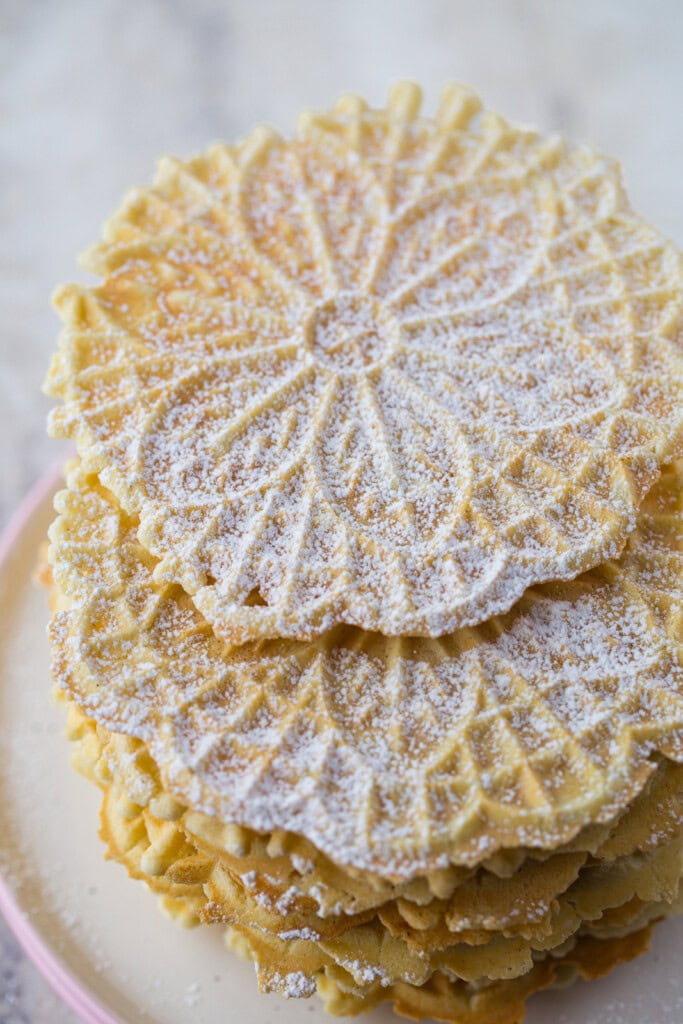 Gluten-Free Pizzelle Cookies in a stack.